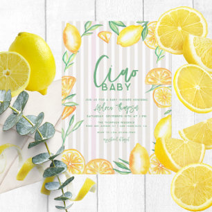Lemon Yellow Citrus Retro Moderne Babydusche Einladung