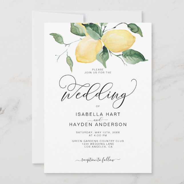 Lemon Yellow Garden Summer Botanical Boho Wedding Einladung (Vorderseite)