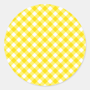 Lemon Yellow Gingham Pattern Runder Aufkleber