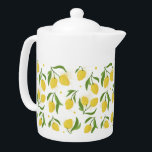 Lemon Yellow Green Teapot<br><div class="desc">Sehr schöne,  handgezeichnete Lemon-Abbildung mit gelben Zitronen,  grünen Blätter,  gemalten Texturen und Polka-Punkten.</div>