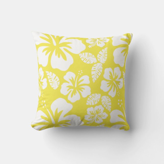 Lemon Yellow Hawaiian Tropischer Hibiskus Kissen (Vorderseite)
