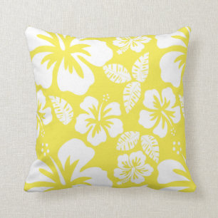 Lemon Yellow Hawaiian Tropischer Hibiskus Kissen