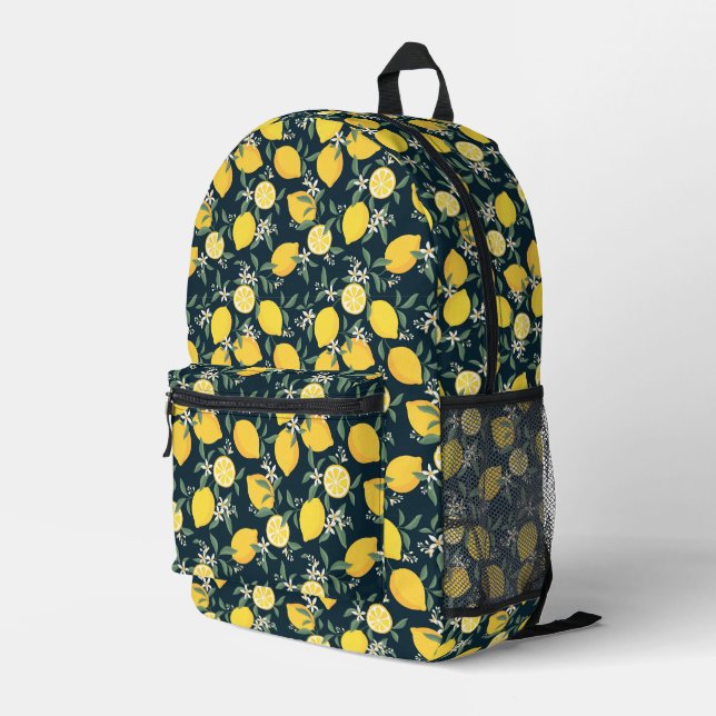 Lemon Yellow Leaf Pattern Bedruckter Rucksack (Rückseitige Ecke Rechts)