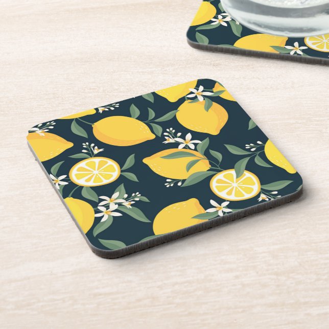 Lemon Yellow Leaf Pattern Getränkeuntersetzer (Linke Seite)