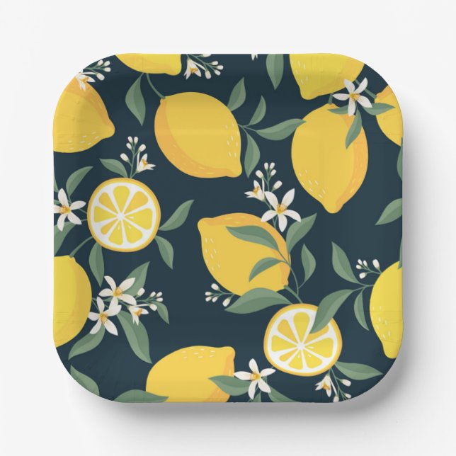 Lemon Yellow Leaf Pattern Pappteller (Vorderseite)