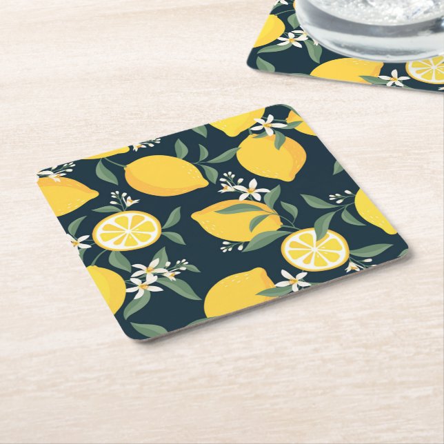 Lemon Yellow Leaf Pattern Rechteckiger Pappuntersetzer (angewinkelt)