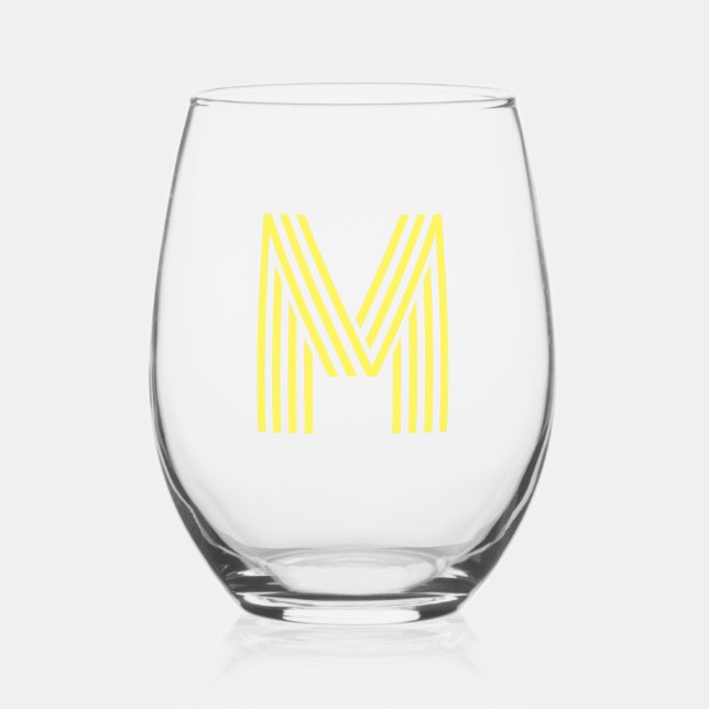 Lemon Yellow Modern Monogram, Initialbrief Weinglas Ohne Stiel (Vorderseite)