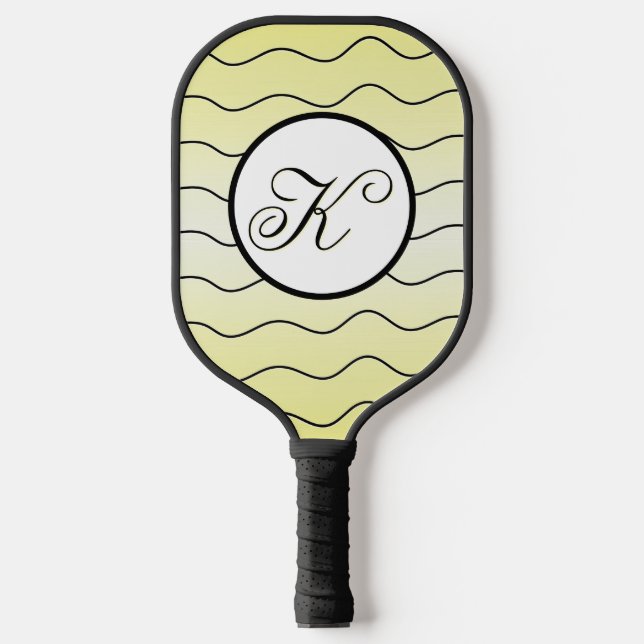 Lemon Yellow Name Initial Black Calligraphy Text Pickleball Schläger (Vorderseite)