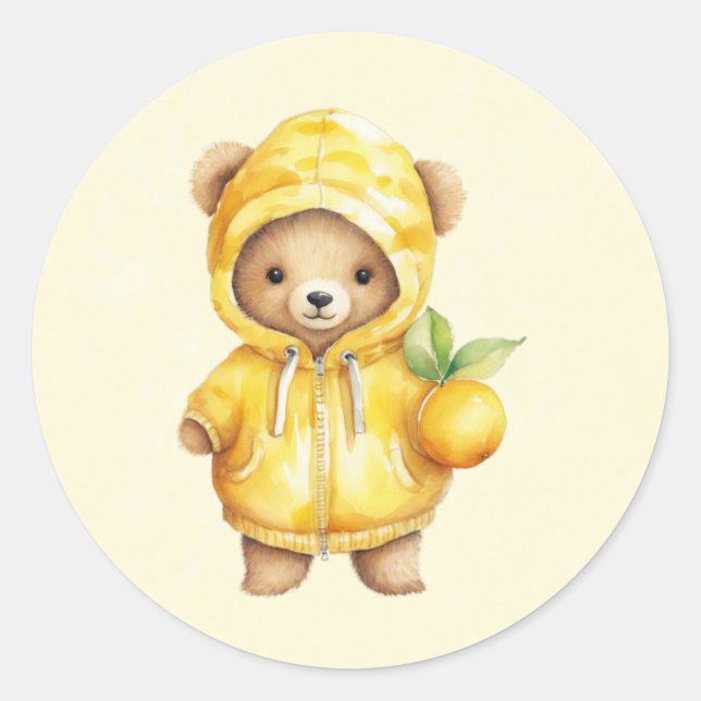 Lemon Yellow Niedlich Teddy Bear Baby Dusche Runder Aufkleber (Vorderseite)