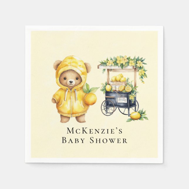 Lemon Yellow Niedlich Teddy Bear Baby Dusche Serviette (Vorderseite)