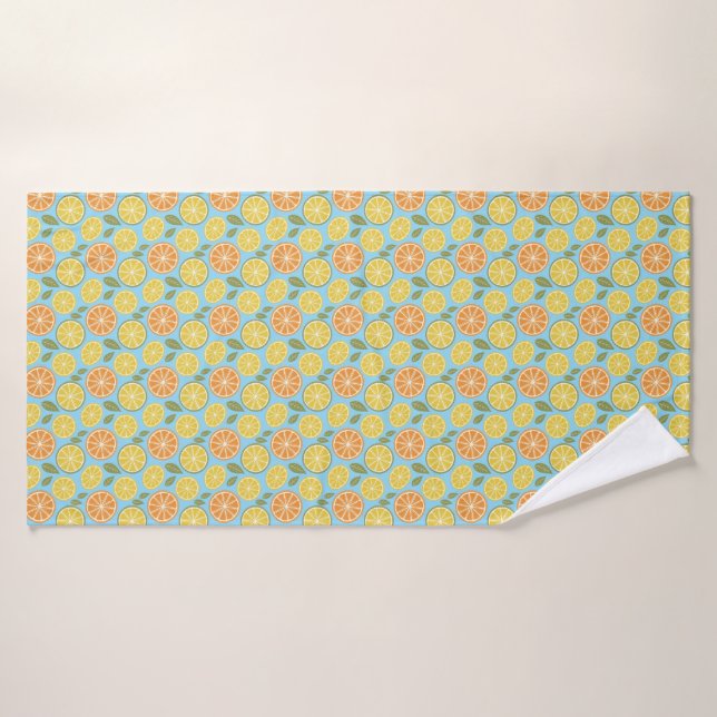Lemon yellow orange  Pattern blue name (Serviette de bain)