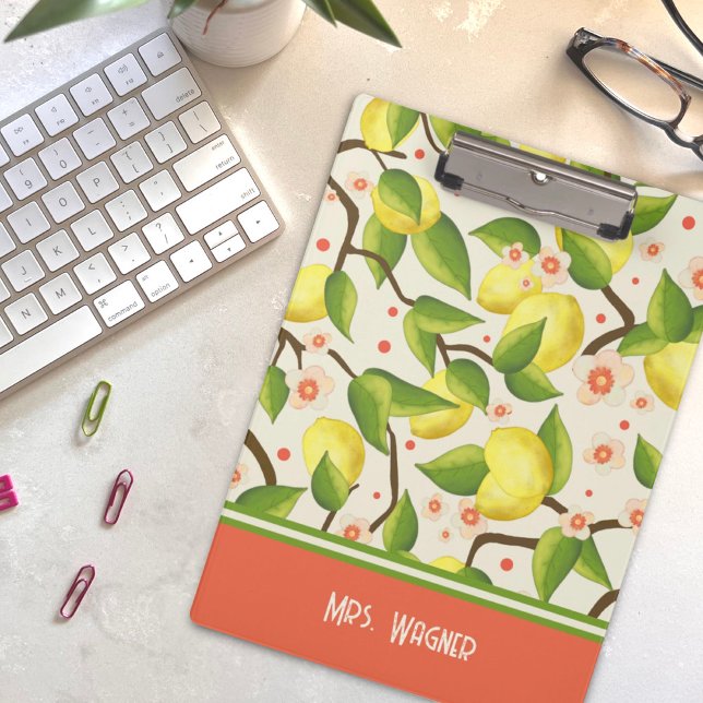 Lemon Yellow Personalisiert Name Floral Teacher Klemmbrett (Von Creator hochgeladen)