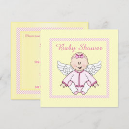 LEMON YELLOW PINK STRIPE ANGEL BABY SHOWER EINLADUNG