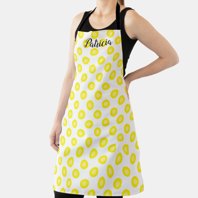 Lemon Yellow Polka Dots Individuelle Name Farbiges Schürze (InSitu)