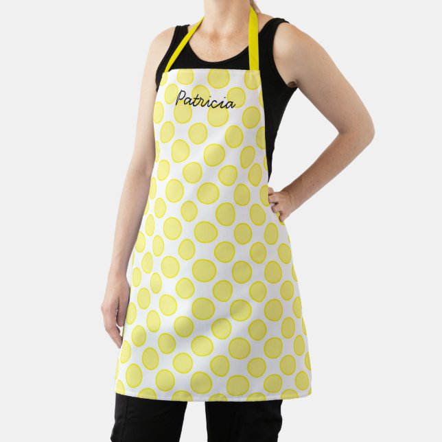 Lemon Yellow Polka Dots Name Gift Gastgeschenk 202 Schürze (InSitu)