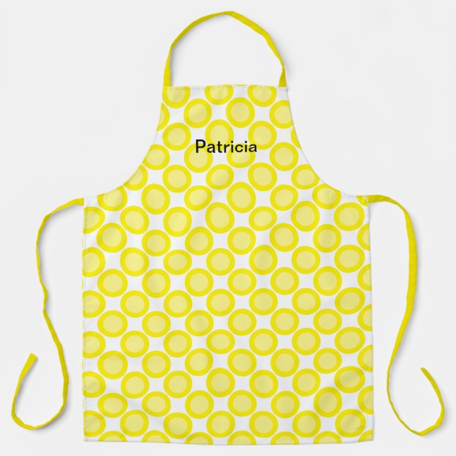 Lemon Yellow Polka Dots Weißer Individuelle Name C Schürze (Vorderseite)
