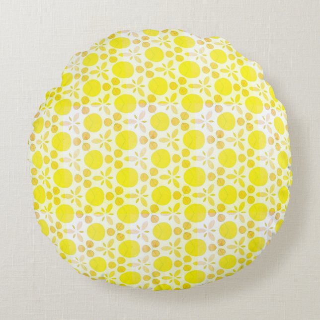 Lemon Yellow Retro Pattern Rundes Kissen (Vorderseite)