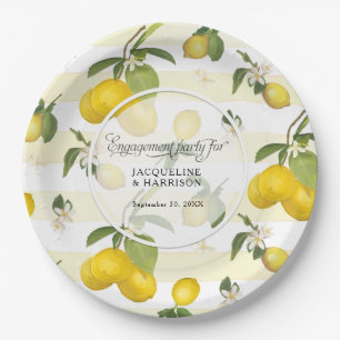 Lemon Yellow Strip Citrus Floral Engagement Party Pappteller