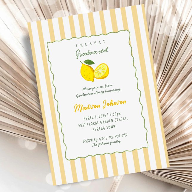 Lemon Yellow Stripe Chic Graduation Party Einladung (Lemon Yellow Stripe Chic Graduation Party Invitation)