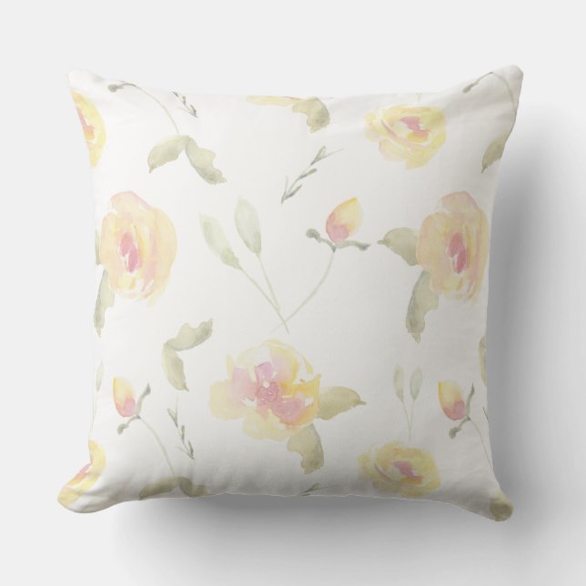 Lemon Yellow Watercolor-Blume Kissen Für Draußen (Vorderseite)