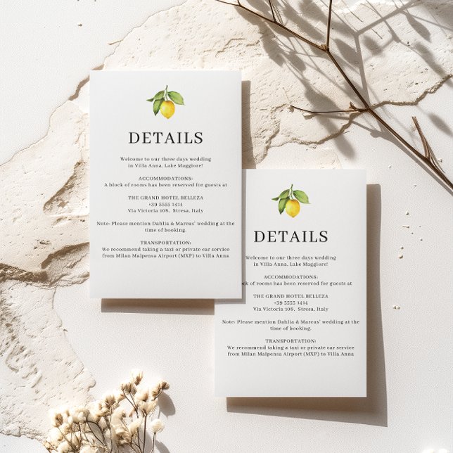 Lemon Yellow Wedding Details Umschließungskarte Begleitkarte (Von Creator hochgeladen)