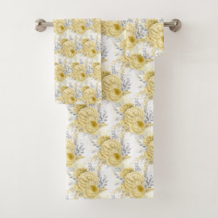 LEMON YELLOW WHITE FLORAL BADEZIMMER TOWEL SET