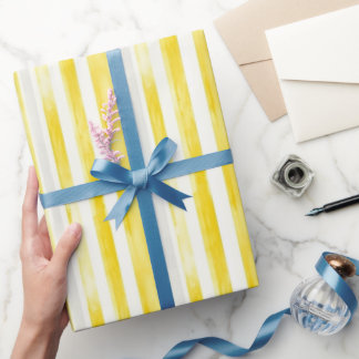 Lemon Yellow White Stripes Birthday Geschenkpapier