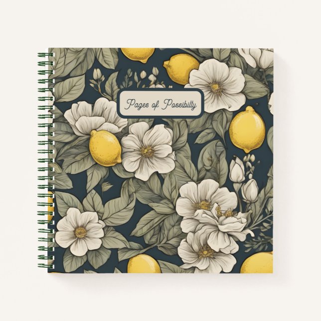 Lemon Zest und Blumennotizen: Square Notebook Notizbuch (Vorderseite)