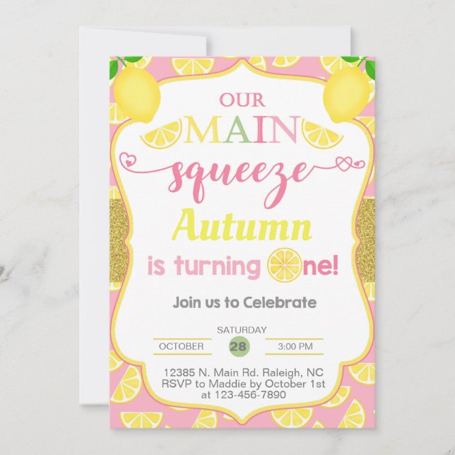 Lemon, Zitronenmädchen Einladung zum ersten Geburt (Vorderseite)