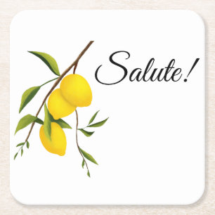 Lemon Zweigdesign mit Salute! Rechteckiger Pappuntersetzer