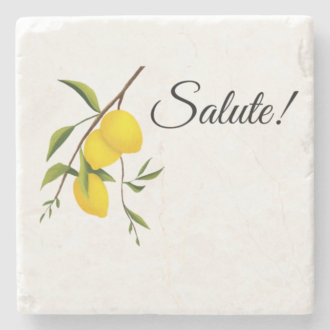 Lemon Zweigdesign mit Salute! Steinuntersetzer (Vorderseite)