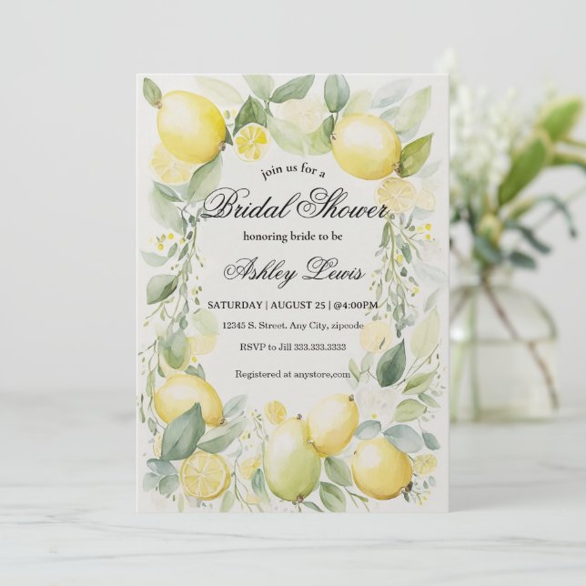 Lemonade Citrus Brautdusche Einladung (Stehend Vorderseite)
