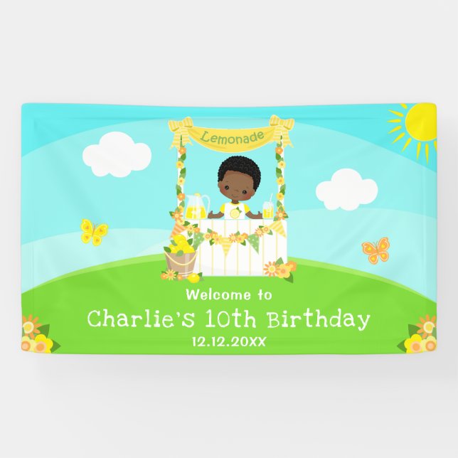 Lemonade Dark Skin Boy Geburtstag Willkommen Banner (Horizontal)