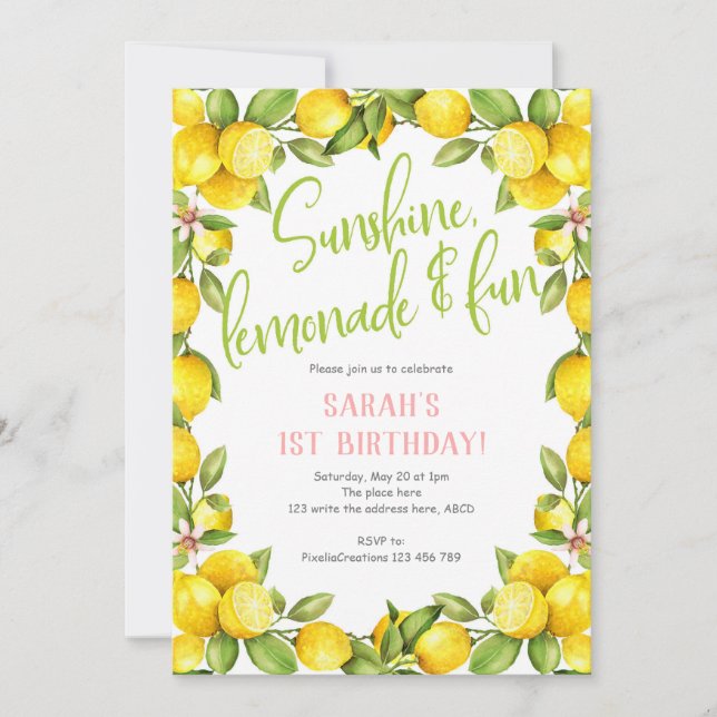 Lemonade de soleil, invitation au 1er anniversaire (Devant)