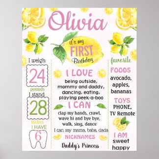 Lemonade First Birthday Meilenstein Poster