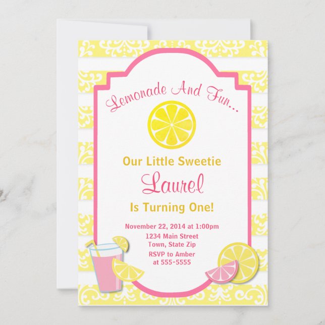 Lemonade Geburtstag Einladung Pink Lemonade (Vorderseite)