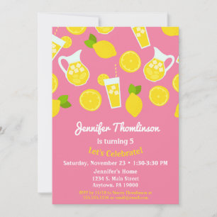Lemonade Invitation Anniversaire Pink Lemons d'été