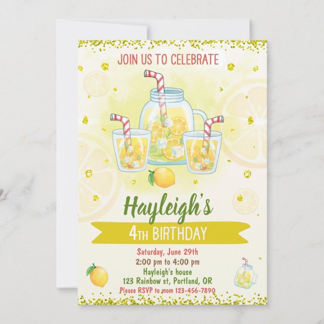 Lemonade invitation Citrus anniversaire Lemon part (Devant)