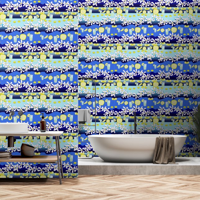 Lemonade Lemon Blume Pattern Tapete (Badezimmer)