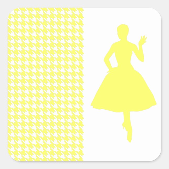 Lemonade Modernes Hahnentrittmuster mit Mode-Silho Quadratischer Aufkleber (Vorderseite)
