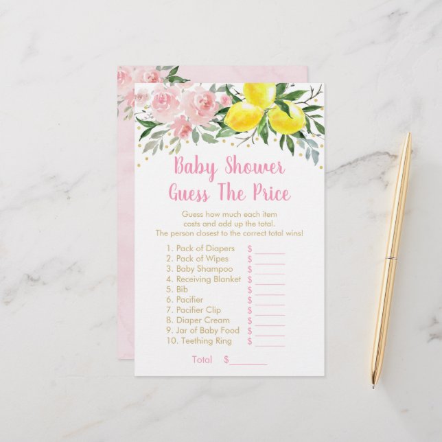 Lemonade Pink Gold Floral rät das Preisspiel (Vorderseite/Rückseite Beispiel)