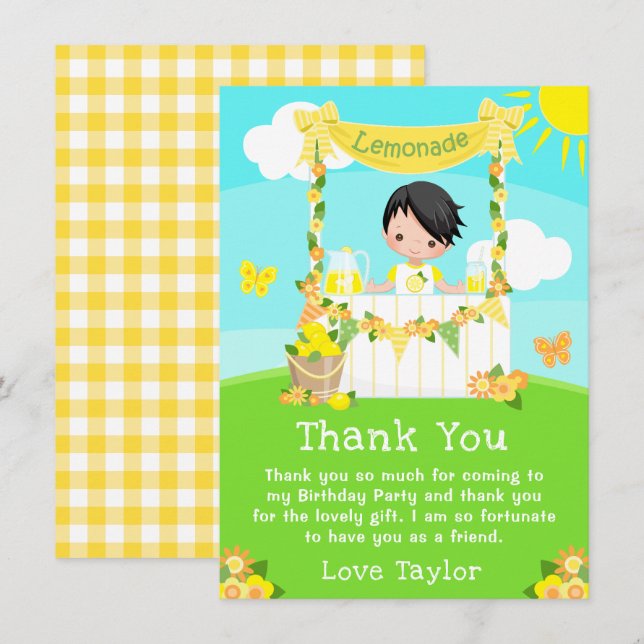 Lemonade Stand Birthday Black Hair Boy Dankeskarte (Vorne/Hinten)