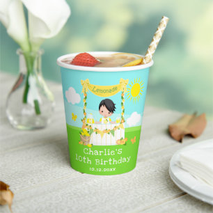 Lemonade Stand Birthday Black Hair Boy Pappbecher