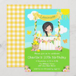 Lemonade Stand Birthday Black Hair Girl Einladung
