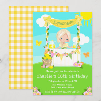 Lemonade Stand Birthday Blonde Hair Girl Einladung