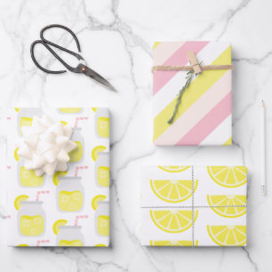 Lemonade Stripes Lemon Geschenkblätter Geschenkpapier Set