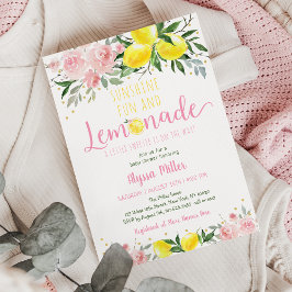 Lemonade Sunshine Pink Floral Baby Dusche Einladung