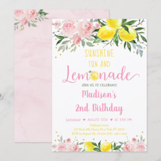 Lemonade Sunshine Pink Gold Floral Geburtstag Einladung