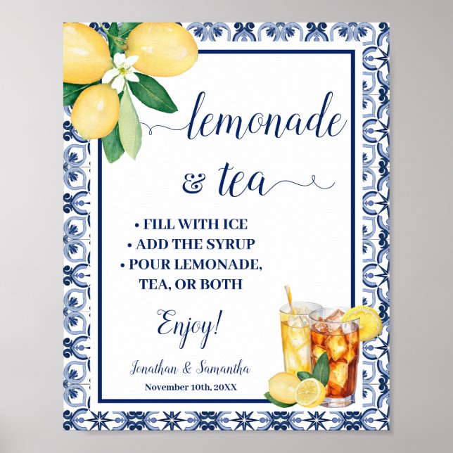 Lemonade & Tea Bar Sign Blue Mediterranean Poster (Vorne)