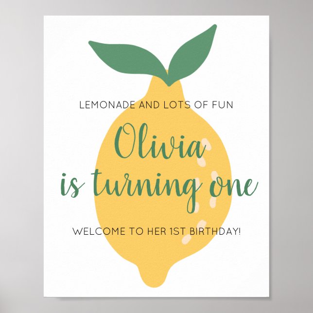 Lemonade Turning One Lemon Willkommen 1. Geburtsta Poster (Vorne)